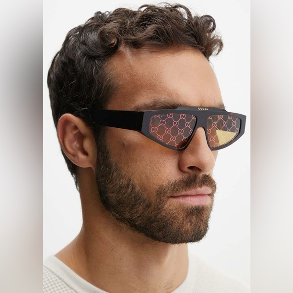New Authentic Gucci Yellow Logo Browline Unisex Sunglasses GG1591S 002 58. - Picture 1 of 13